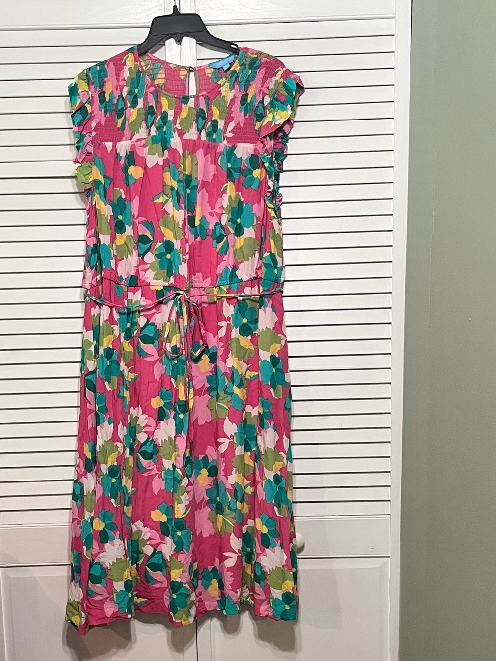 Draper James Women’s Plus 2X Pink Floral Dress Flutter Sleeve Tie Waist